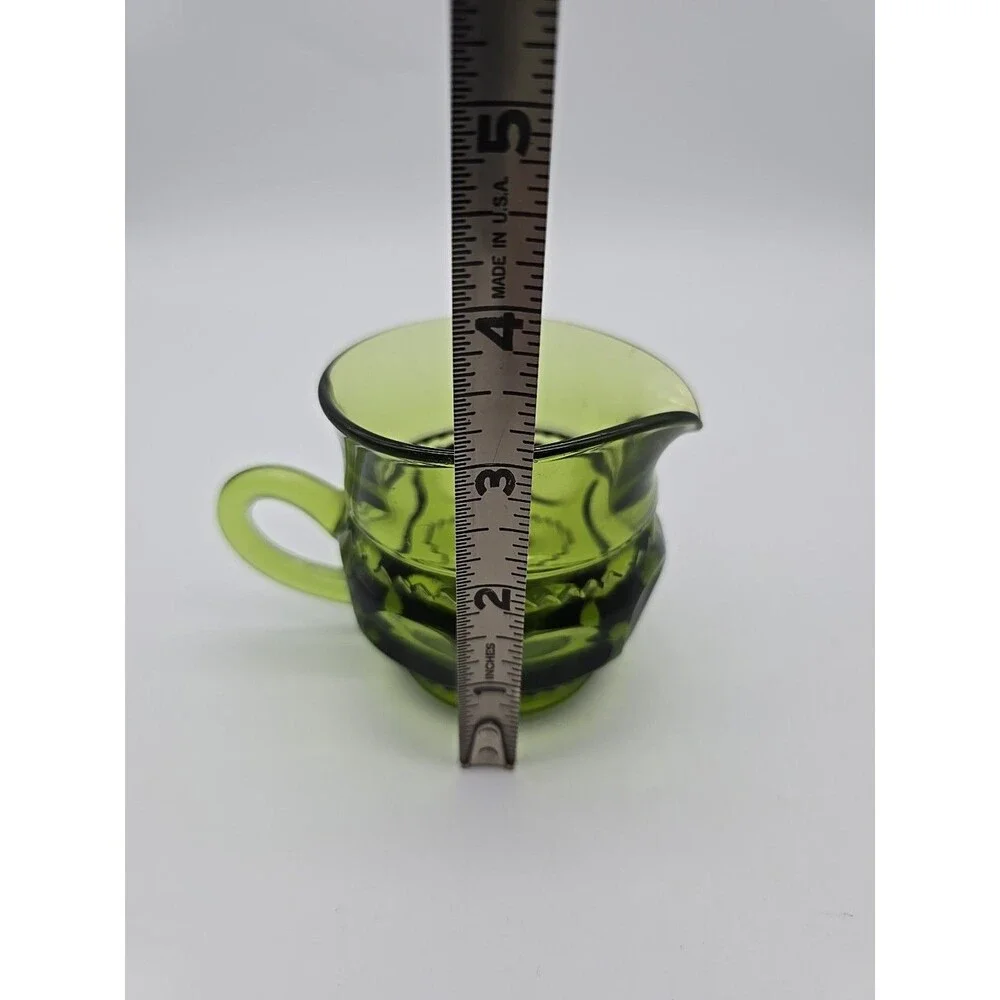 Vintage Indiana Glass Kings Crown Thumbprint Creamer Cup Avocado Green